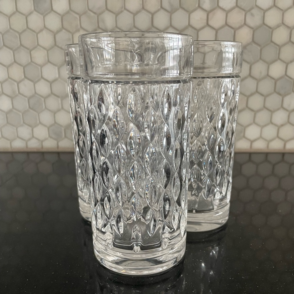 Ralph Lauren Crystal Highball ASTON Pattern Glass Tall Tumbler HEAVY Clear